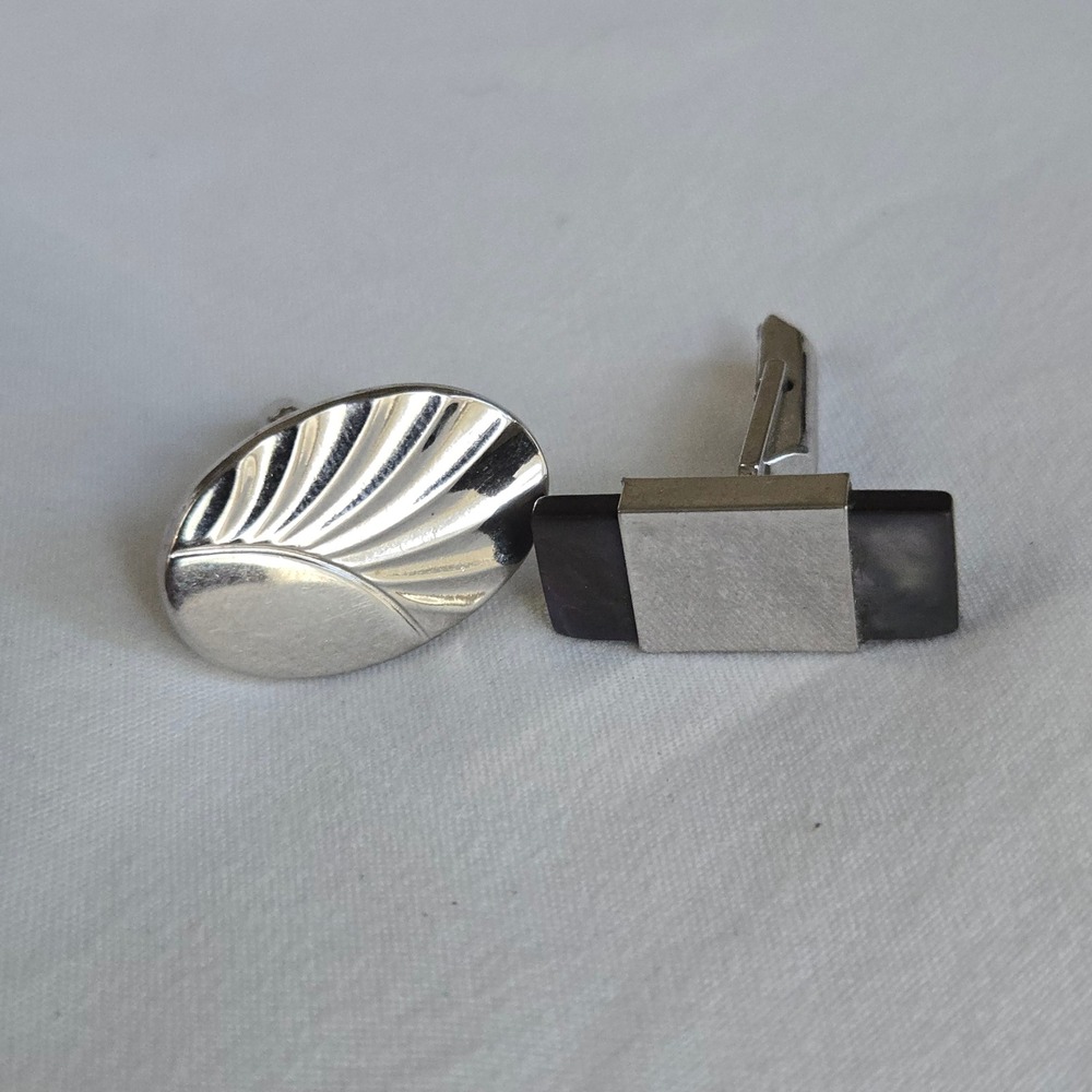 VTG Cufflinks Mismatched Eclectic Unique Formal Men's Silver Black Set Unbranded